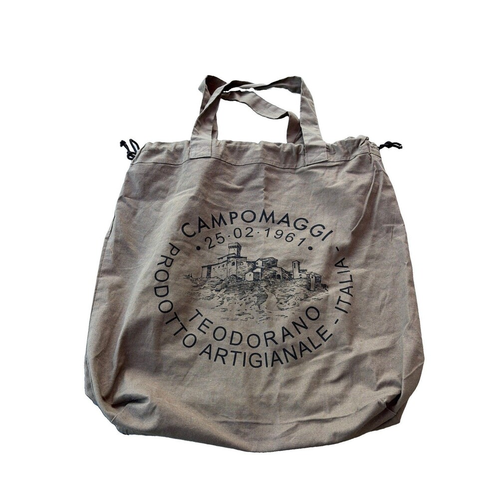 Campomaggi Large Cotton Tote Shopping Bag Green Cinch Drawstring Olive Green